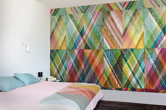 Photo of the fabric Tartan Style Panel 8489 8489 74 14 in situ by Casadeco. Use for Wall Covering, Wall Panel/Mural