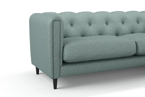 Photo of the fabric Staunch Sage swatch by James Dunlop FibreGuard. Use for Upholstery, Accessory, Top of Bed. Style of Plain, Texture