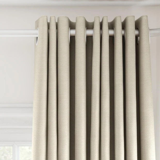 Photo of the fabric Trailblazer Cream swatch by James Dunlop FibreGuard. Use for Curtains, Upholstery, Accessory, Top of Bed. Style of Texture, Traditional