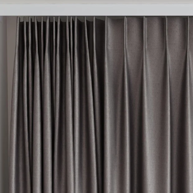 Photo of the fabric Stallion 2 Blackout Flint swatch by James Dunlop Essentials. Use for Curtains. Style of Plain, Texture