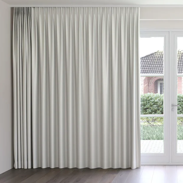 Photo of the fabric Kennedy FR Blackout Moonstone swatch by James Dunlop Essentials. Use for Curtains. Style of Plain, Texture