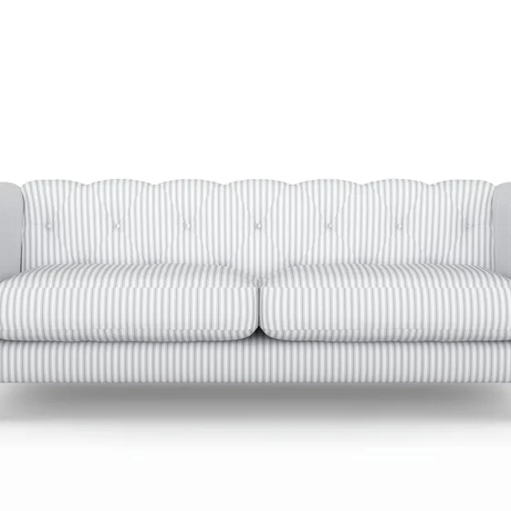 Photo of the fabric Ticking Stripe Stone swatch by James Dunlop. Use for Upholstery, Accessory. Style of Stripe, Taffeta