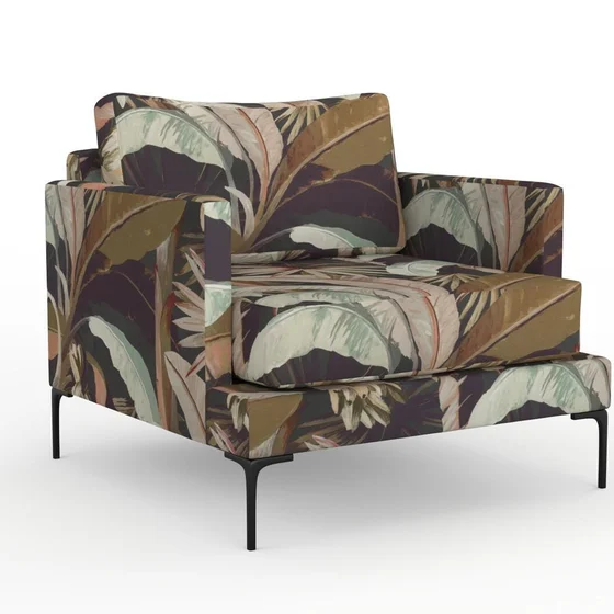 Photo of the fabric Tropicalia Sepia swatch by Catherine Martin by Mokum. Use for Upholstery, Accessory. Style of Floral And Botannical, Print