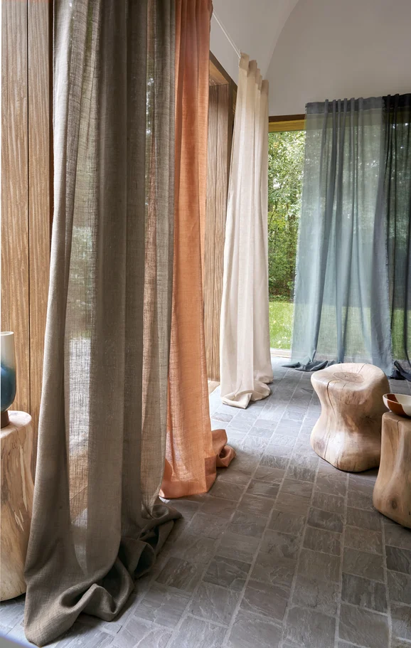 Photo of the fabric Lyrique 4991 4991 0404 in situ by Casamance. Use for Sheer Curtains. Style of Plain, Sheer