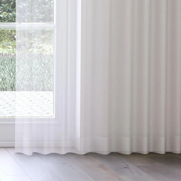 Photo of the fabric Distill Almond swatch by James Dunlop Essentials. Use for Sheer Curtains. Style of Plain, Sheer