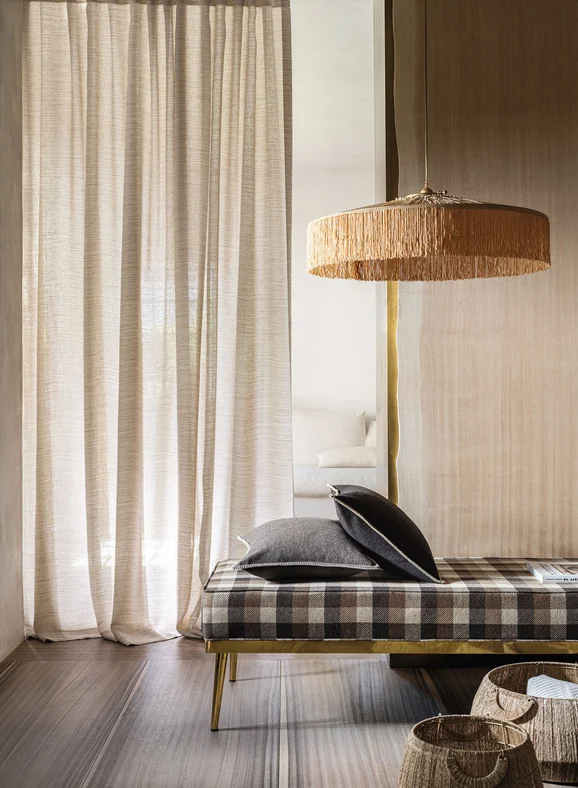 Photo of the fabric Placide 4593 4593 0307 in situ by Casamance. Use for Curtains, Upholstery, Accessory. Style of Checks