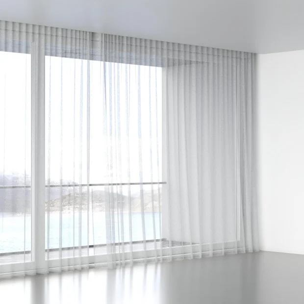 Photo of the fabric Kensho Silver swatch by Mokum. Use for Sheer Curtains. Style of Plain, Sheer