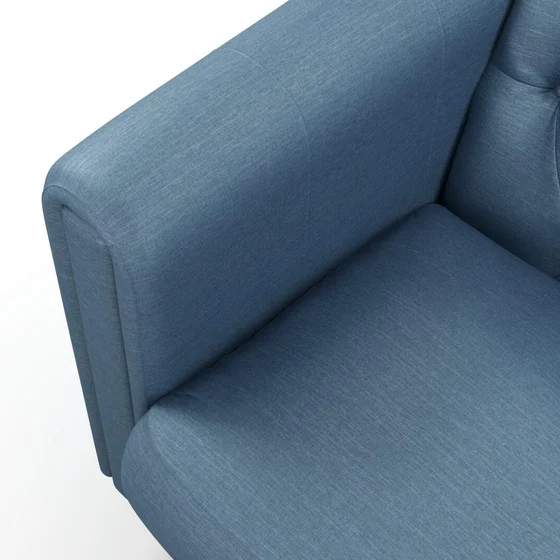 Photo of the fabric Provence Denim swatch by James Dunlop Essentials. Use for Curtains, Upholstery, Accessory, Top of Bed. Style of Plain, Texture