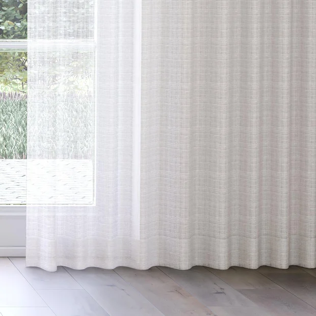 Photo of the fabric Scandinese Sand swatch by James Dunlop. Use for Sheer Curtains. Style of Plain, Sheer
