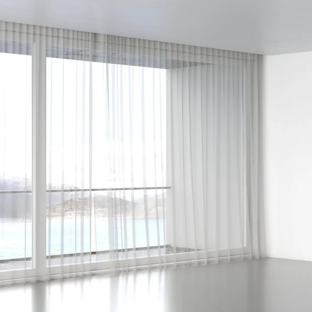 Photo of the fabric Aurora Moonbeam swatch by Mokum. Use for Sheer Curtains. Style of Plain, Sheer