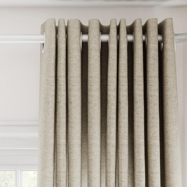 Photo of the fabric Envoy 2 Sesame 320cm swatch by James Dunlop Essentials. Use for Curtains, Accessory, Top of Bed. Style of Plain, Texture