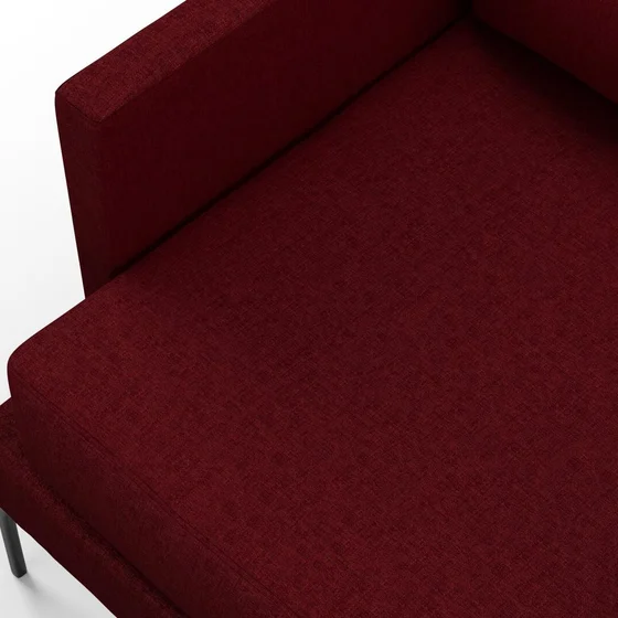 Photo of the fabric Tahiti Crimson swatch by Mokum FibreGuard. Use for Curtains, Upholstery, Accessory, Top of Bed. Style of Chenille, Plain