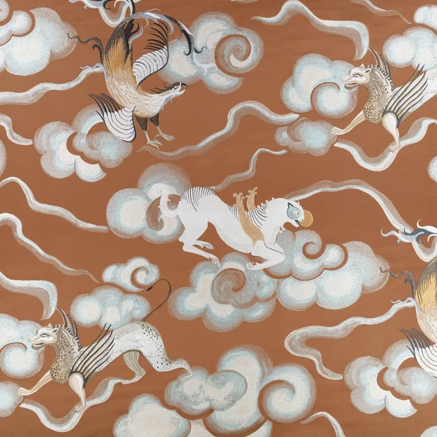 Photo of the fabric Chimera 9162 02 swatch by Black Edition. Use for Curtains, Upholstery, Accessory. Style of Animals And Birds, Jacquard