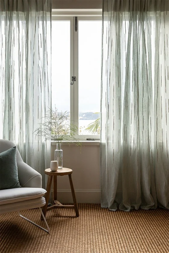 Photo of the fabric Tidal Spring in situ by James Dunlop. Use for Sheer Curtains. Style of Plain, Sheer