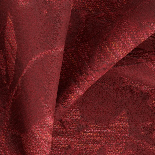 Photo of the fabric Minerva Rouge swatch by Zepel. Use for Upholstery, Accessory, Top of Bed. Style of Floral And Botannical, Velvet