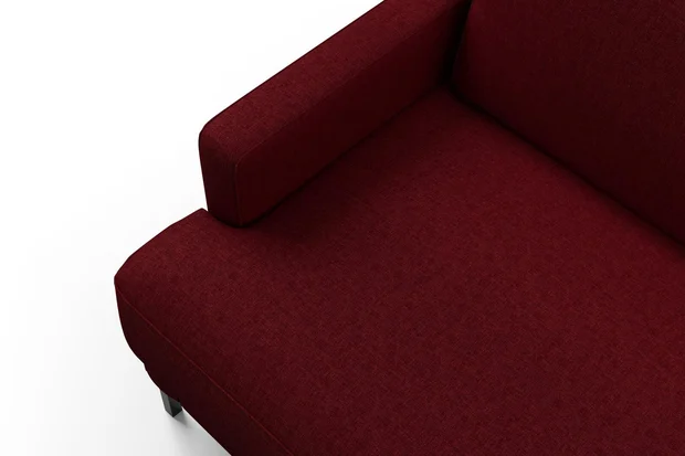 Photo of the fabric Tahiti Crimson swatch by Mokum FibreGuard. Use for Curtains, Upholstery, Accessory, Top of Bed. Style of Chenille, Plain