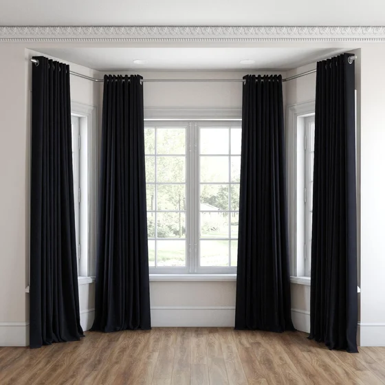 Photo of the fabric Vienna Black Tie swatch by James Dunlop. Use for Curtains, Upholstery, Accessory. Style of Plain, Velvet