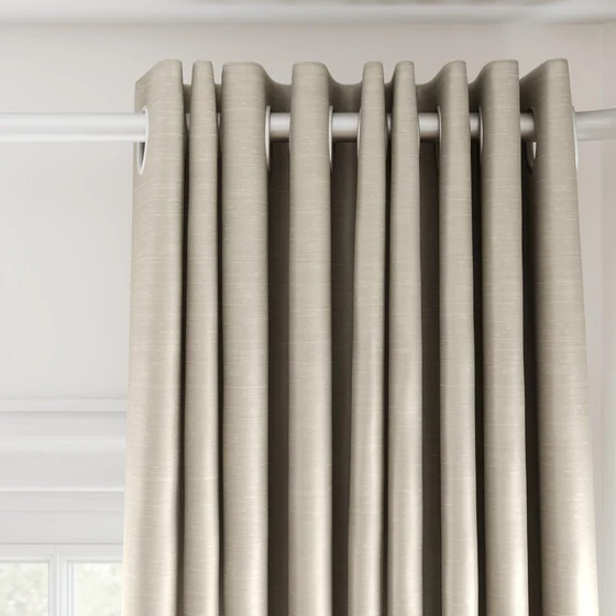 Photo of the fabric Luxe Cement swatch by James Dunlop Essentials. Use for Curtains, Accessory, Top of Bed. Style of Plain, Texture