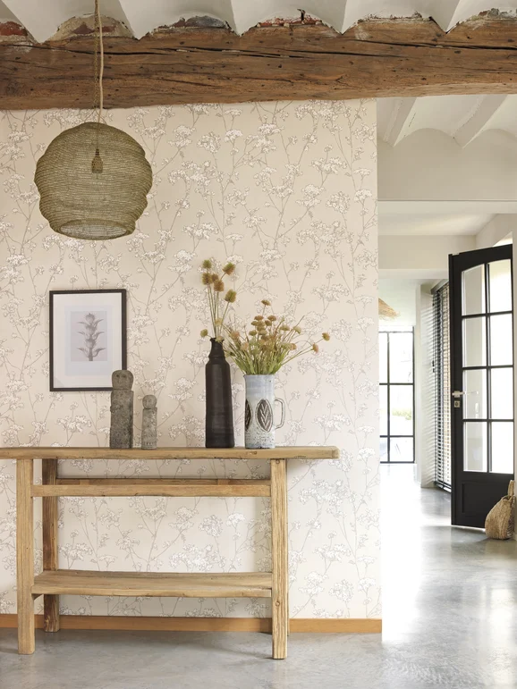 Photo of the fabric Graminees Wallpaper 8529 8529 12 87 in situ by Casadeco. Use for Wall Covering. Style of Floral And Botannical