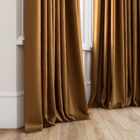 Photo of the fabric Sleek Cinnamon swatch by James Dunlop. Use for Curtains, Accessory, Top of Bed. Style of Plain, Taffeta