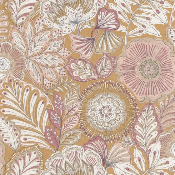 Photo of the fabric Batik Wallpaper 8815 8815 24 15 swatch by Casadeco. Use for Wall Covering. Style of Floral And Botannical