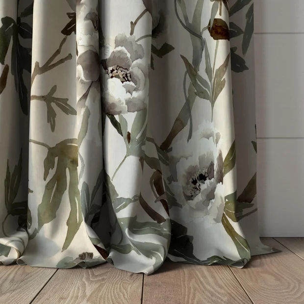 Photo of the fabric Peonia Parchment swatch by Mokum. Use for Curtains, Accessory. Style of Floral And Botannical, Print