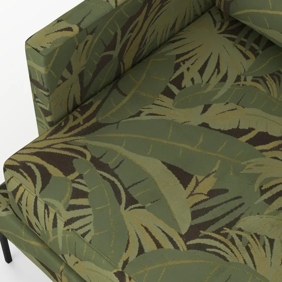 Photo of the fabric Palm Springs Palm Leaf swatch by Catherine Martin by Mokum. Use for Upholstery, Accessory. Style of Floral And Botannical, Velvet