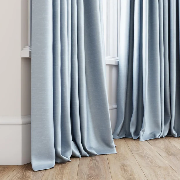 Photo of the fabric Luxe Sky swatch by James Dunlop Essentials. Use for Curtains, Accessory, Top of Bed. Style of Plain, Texture