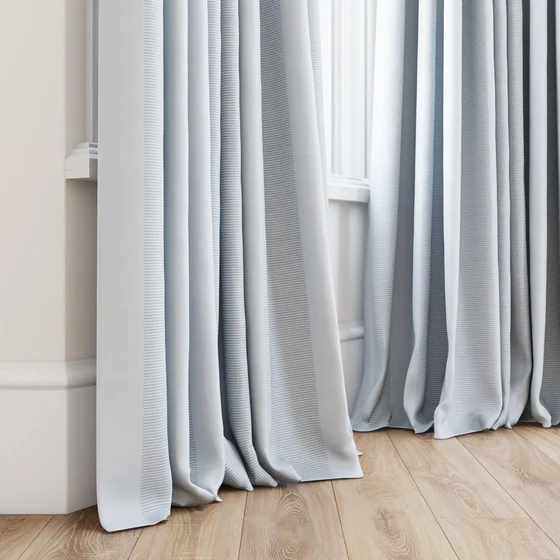 Photo of the fabric Borneo Uncoated Cloud swatch by James Dunlop. Use for Curtains, Accessory, Top of Bed. Style of Stripe