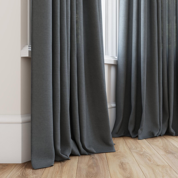 Photo of the fabric Envoy 2 Shadow 320cm swatch by James Dunlop Essentials. Use for Curtains, Accessory, Top of Bed. Style of Plain, Texture