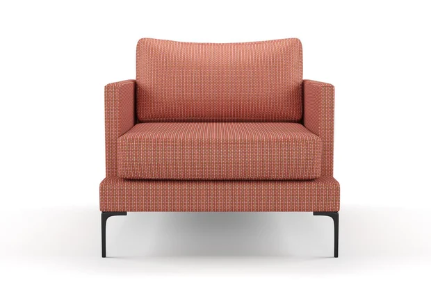 Photo of the fabric Esplanade Red Coral swatch by Mokum. Use for Upholstery, Accessory. Style of Plain, Texture