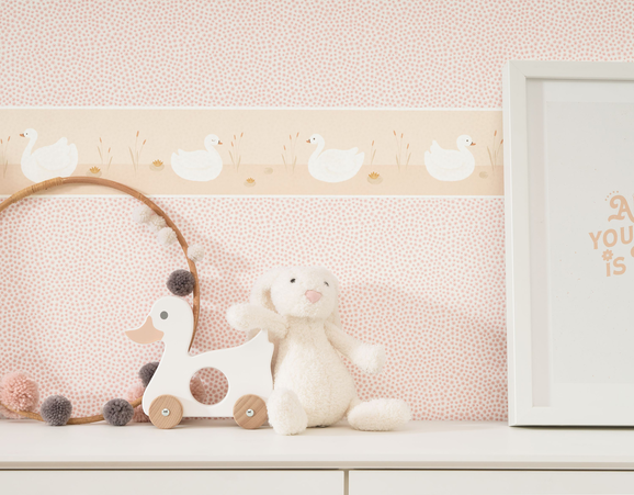 Photo of the fabric Leonie Border 8551 8551 18 25 in situ by Casadeco. Use for Wall Covering. Style of Childrens