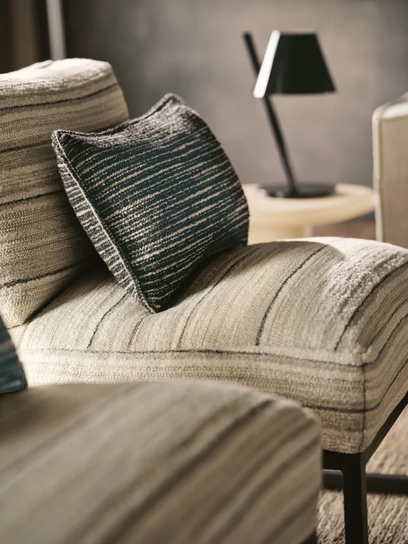 Photo of the fabric Rift M696 01 in situ by Mark Alexander. . Style of Stripe, Texture