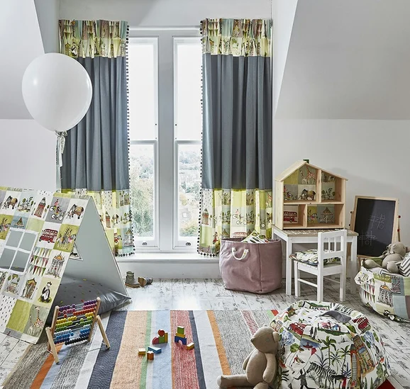 Photo of the fabric Expedition 02 Paintbox in situ by James Dunlop Essentials. Use for Curtains, Accessory, Top of Bed