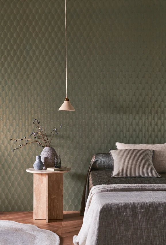 Photo of the fabric Tourmaline Wp 7578 7578 1630 in situ by Casamance. Use for Wall Covering. Style of Floral And Botannical