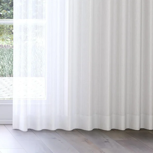 Photo of the fabric Longitude FR Ice swatch by James Dunlop Essentials. Use for Sheer Curtains. Style of Sheer, Stripe