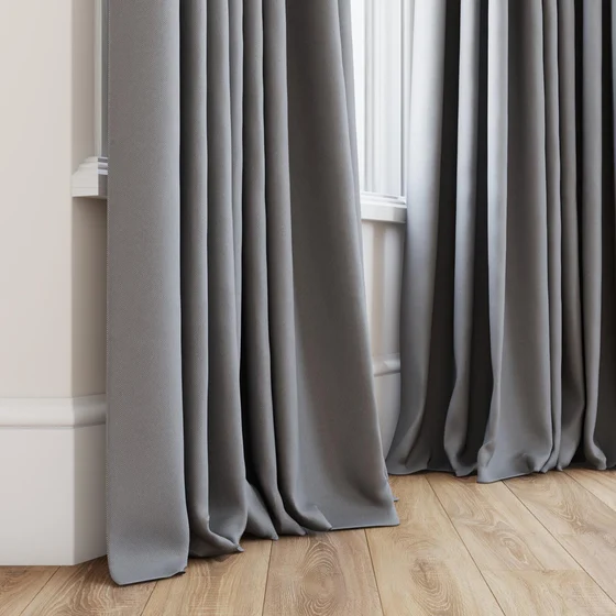 Photo of the fabric Oakley FR Charcoal swatch by James Dunlop. Use for Curtains. Style of Plain, Texture