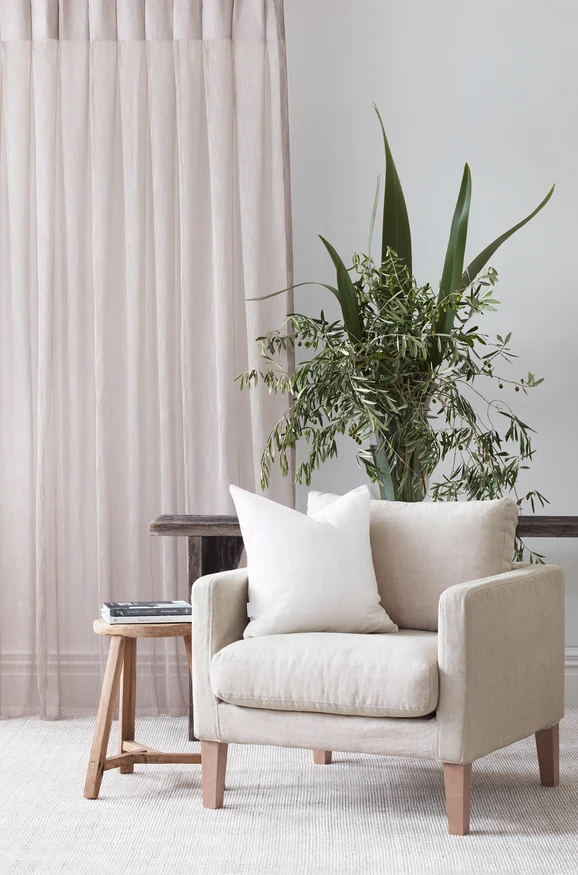 Photo of the fabric Vapour Smoke in situ by James Dunlop Essentials. Use for Sheer Curtains. Style of Plain, Sheer