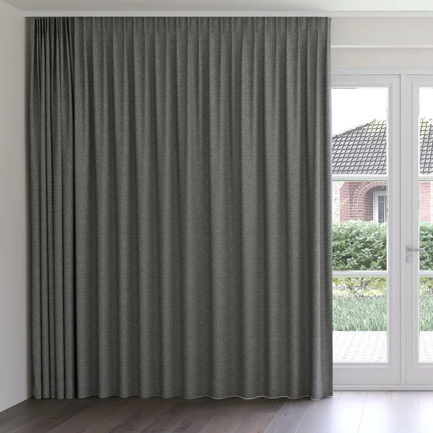 Photo of the fabric Laurel FR Blackout Smoke swatch by James Dunlop Essentials. Use for Curtains. Style of Abstract