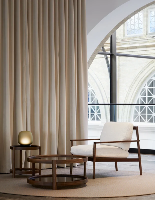 Photo of the fabric Vela Flax in situ by James Dunlop FibreGuard. Use for Curtains, Upholstery, Accessory, Top of Bed. Style of Plain, Velvet