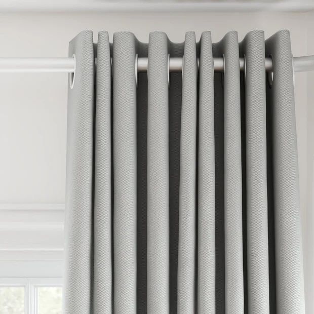 Photo of the fabric Oakley FR Dove Grey swatch by James Dunlop. Use for Curtains. Style of Plain, Texture