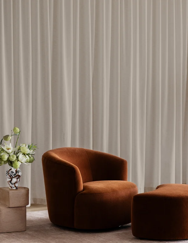 Photo of the fabric Alpaca Velvet Truffle in situ by Mokum. Use for Upholstery, Accessory. Style of Plain, Velvet