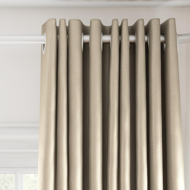 Photo of the fabric Stallion 2 Blackout Sand swatch by James Dunlop Essentials. Use for Curtains. Style of Plain, Texture
