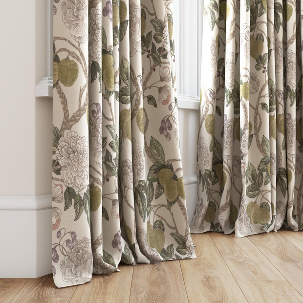 Photo of the fabric Valencia Verdigris swatch by James Dunlop. Use for Curtains, Accessory. Style of Floral And Botannical, Print