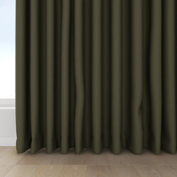 Photo of the fabric Satori Stonewash Moss swatch by Mokum. Use for Curtains, Upholstery Light Duty, Accessory, Top of Bed. Style of Plain, Texture