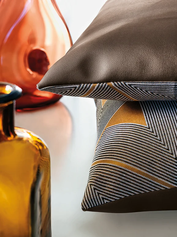 Photo of the fabric Raspail 4391 4391 0410 in situ by Casamance. Use for Curtains, Upholstery, Accessory. Style of Geometric