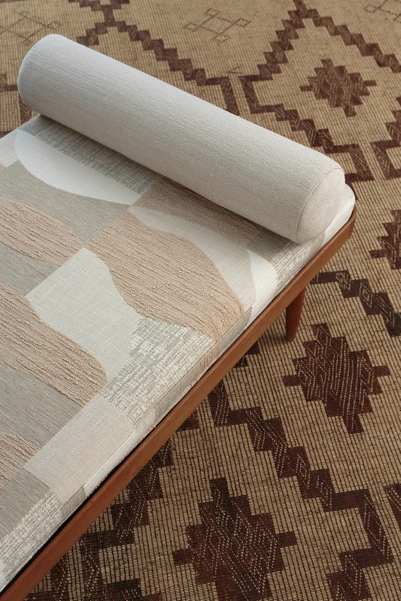 Photo of the fabric Santa Fe Bone in situ by Mokum. Use for Upholstery, Accessory. Style of Abstract, Texture