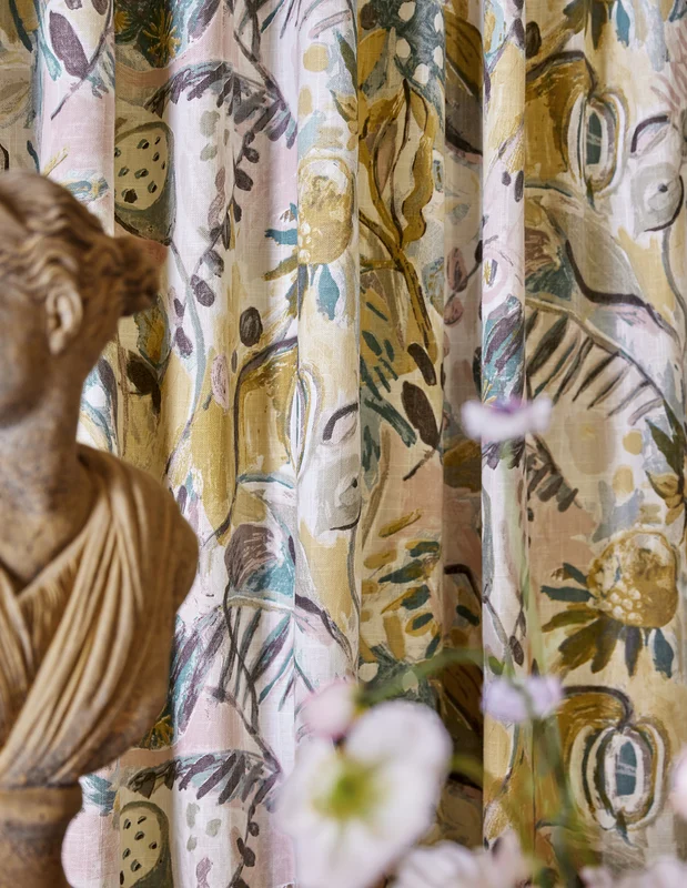 Photo of the fabric Charleston Mineral in situ by James Dunlop. Use for Curtains, Accessory. Style of Floral And Botannical