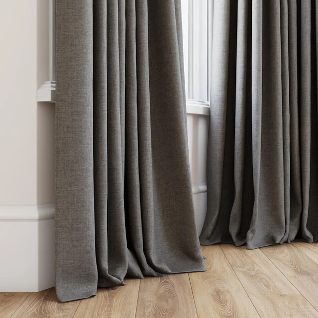 Photo of the fabric Envoy 2 Coffee 320cm swatch by James Dunlop Essentials. Use for Curtains, Accessory, Top of Bed. Style of Plain, Texture