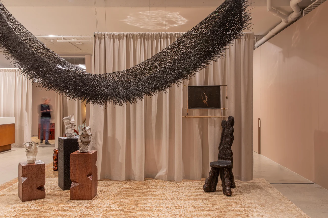 Eco-conscious drapery in an art gallery